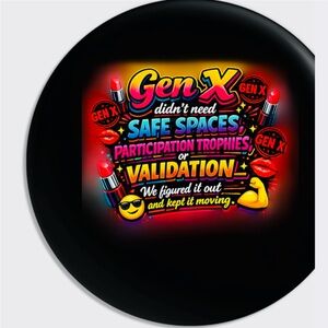 Gen X Graphic Black or Pink Trendy Button Pin; designed by Xquizite Product!